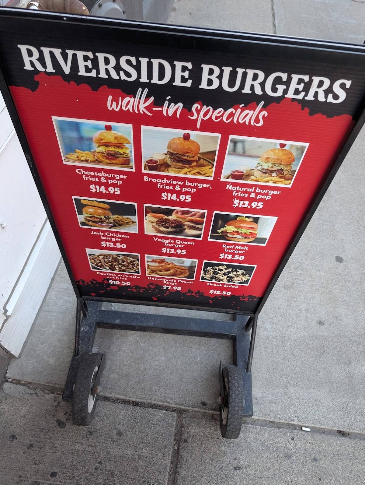 Menu at RIVERSIDE BURGERS restaurant, Toronto, 688 Queen St E