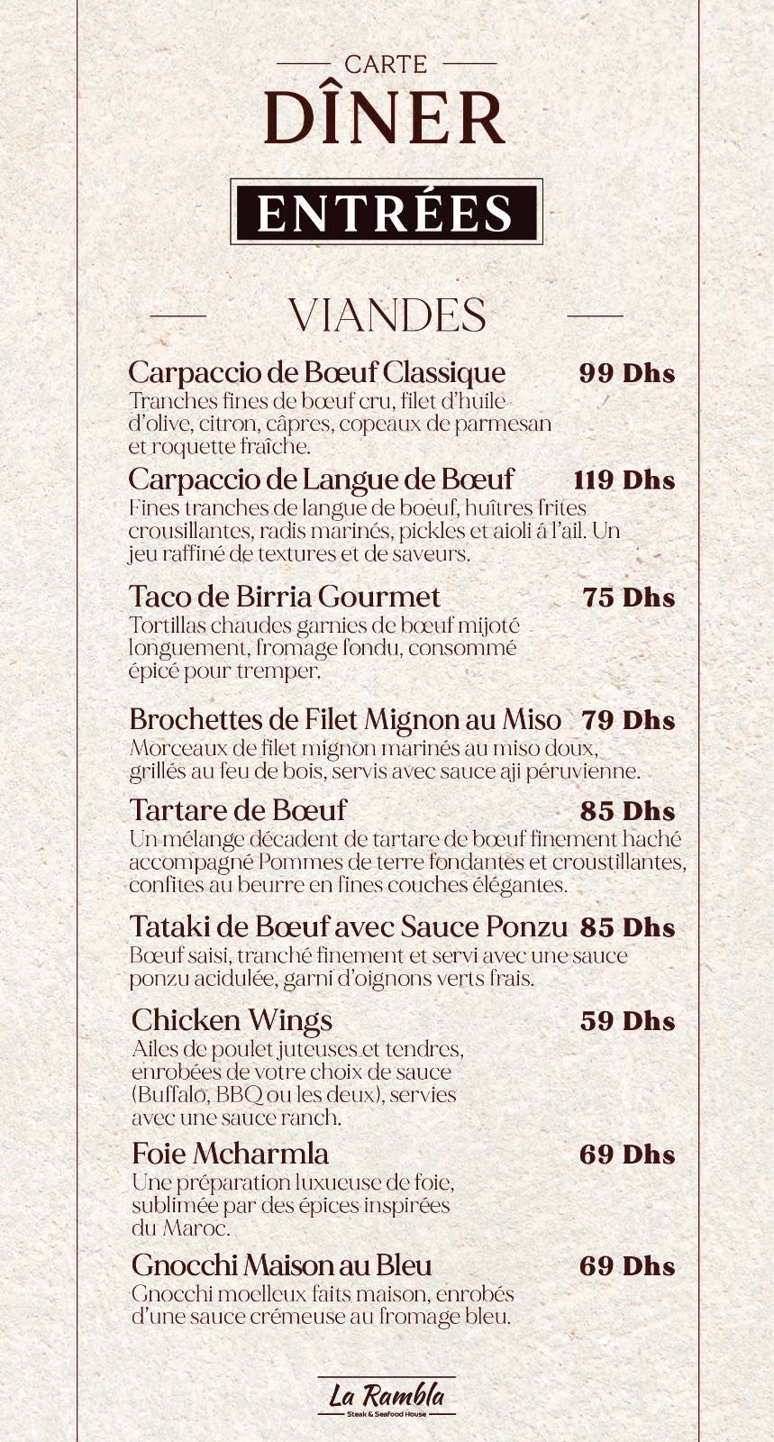 Menu de LA RAMBLA RABAT