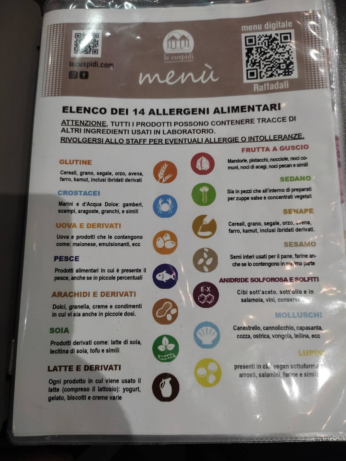 Menu di Le Cuspidi Raffadali 