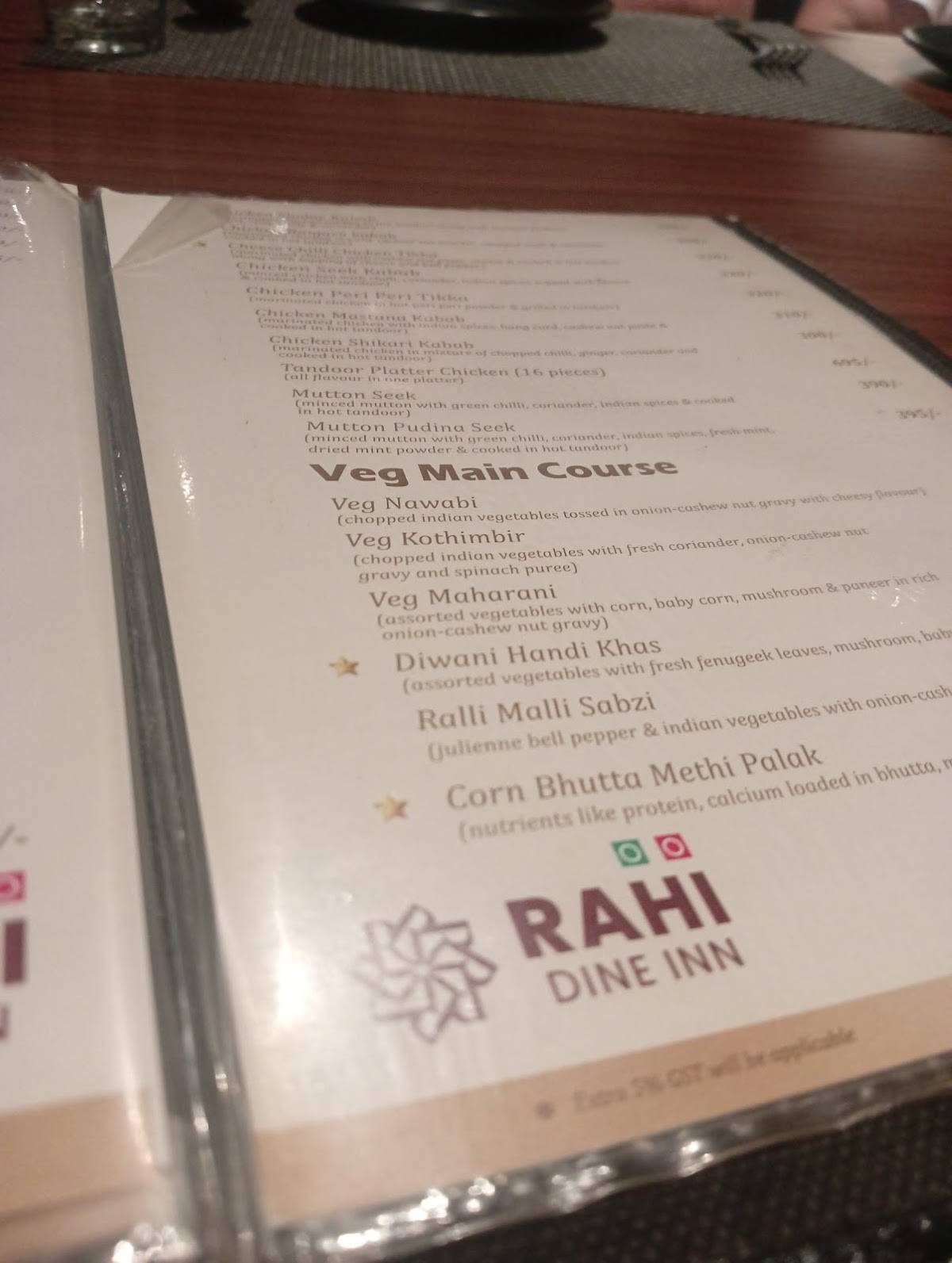 Rahi Dine Inn menu