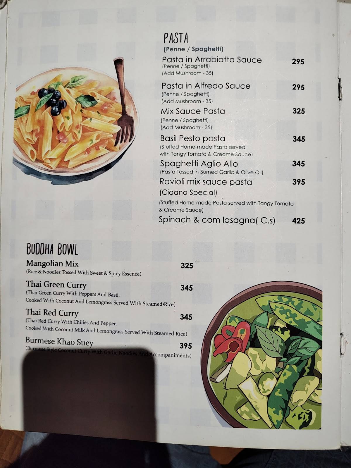 Ciaana Cafe and Kitchen menu