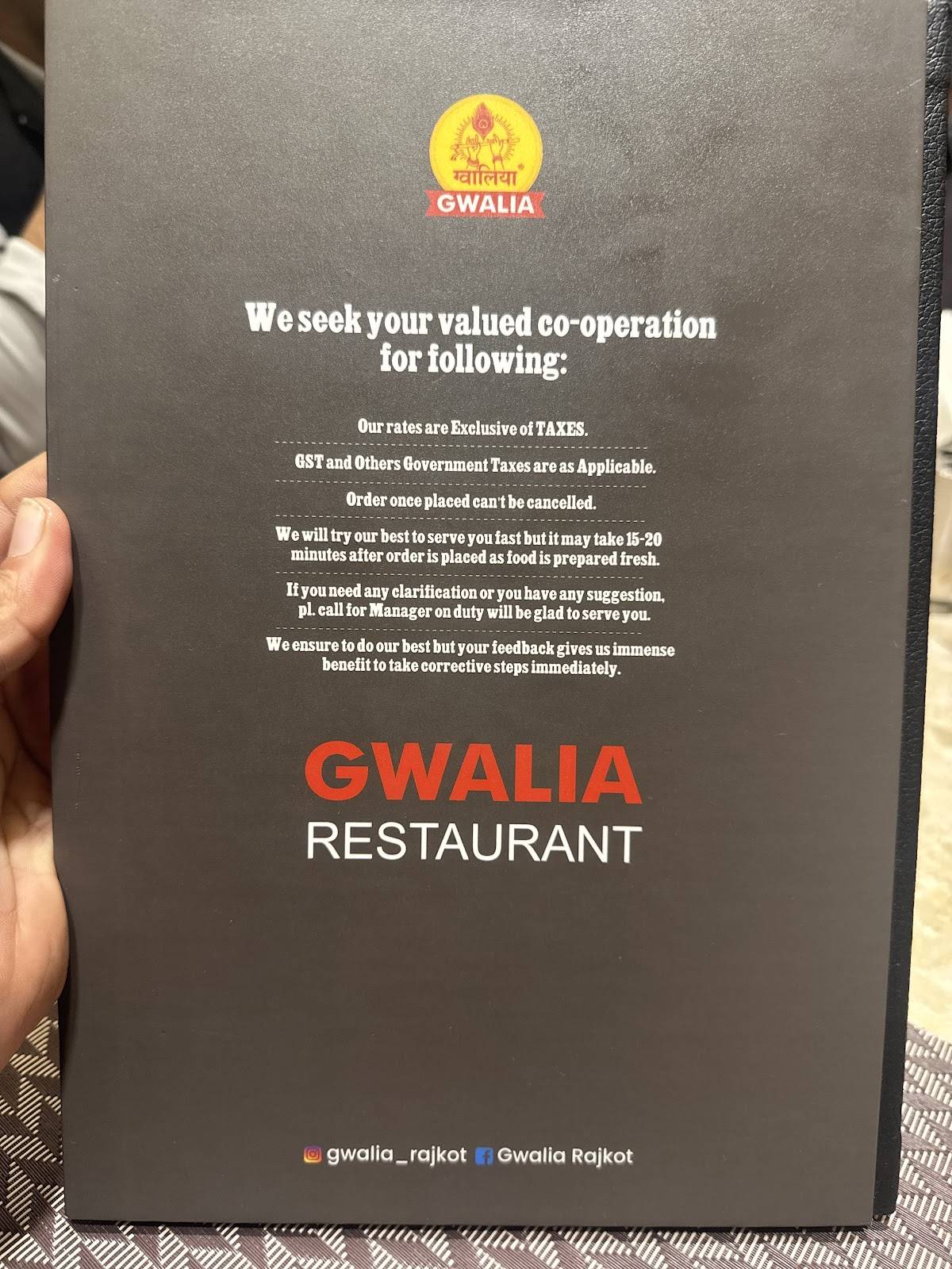 Gwalia Sweets, Street Food & Restaurant menu