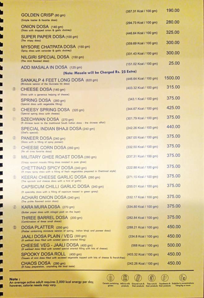 Sankalp Restaurant menu