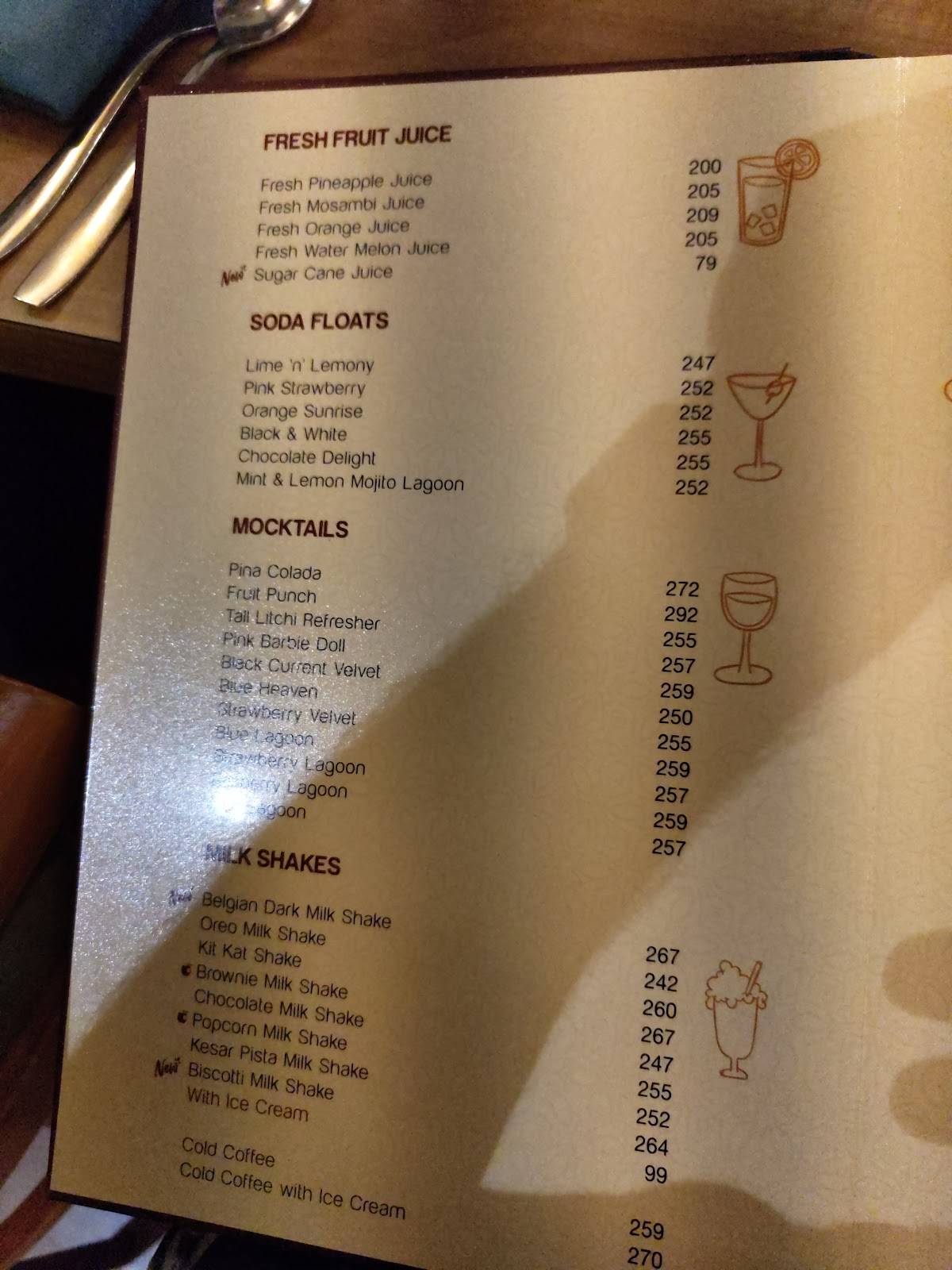 Temptation Restaurant menu
