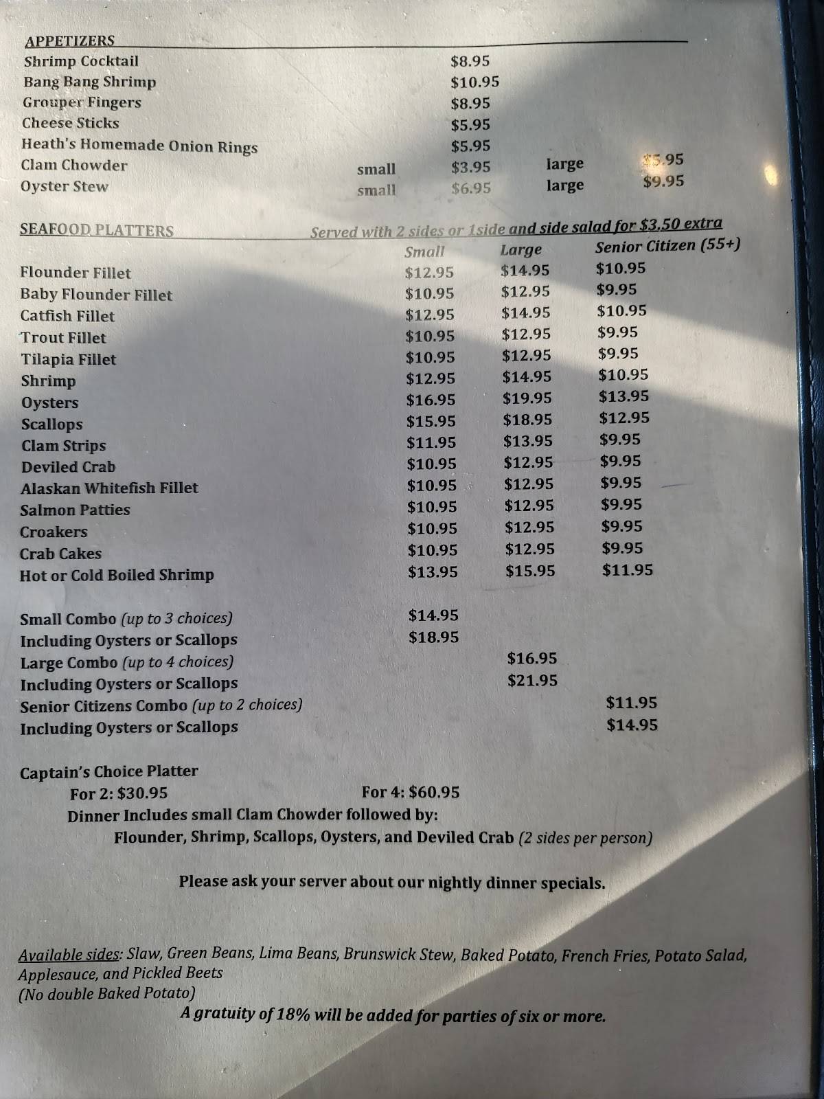 Menu at Captain Stanley's Seafood Restaurant, Raleigh, S Wilmington St