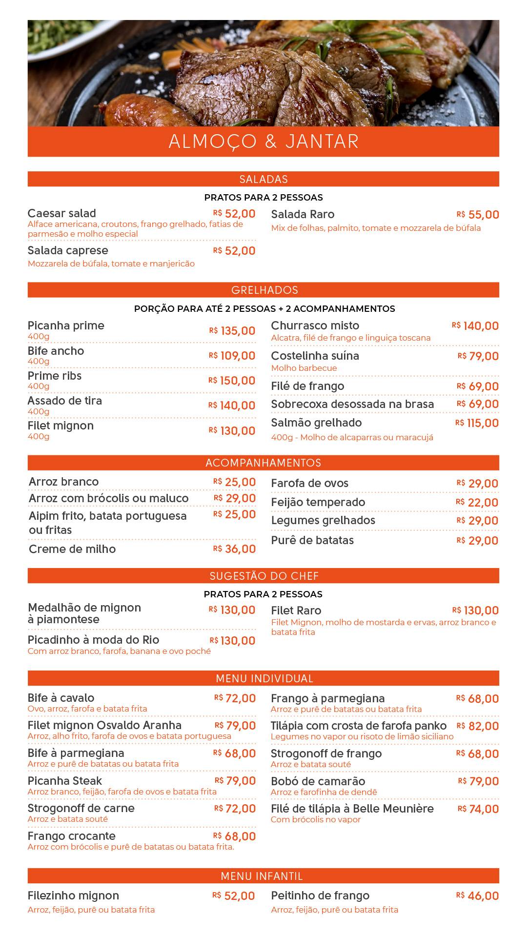 Raro Bar & Grill cardápio