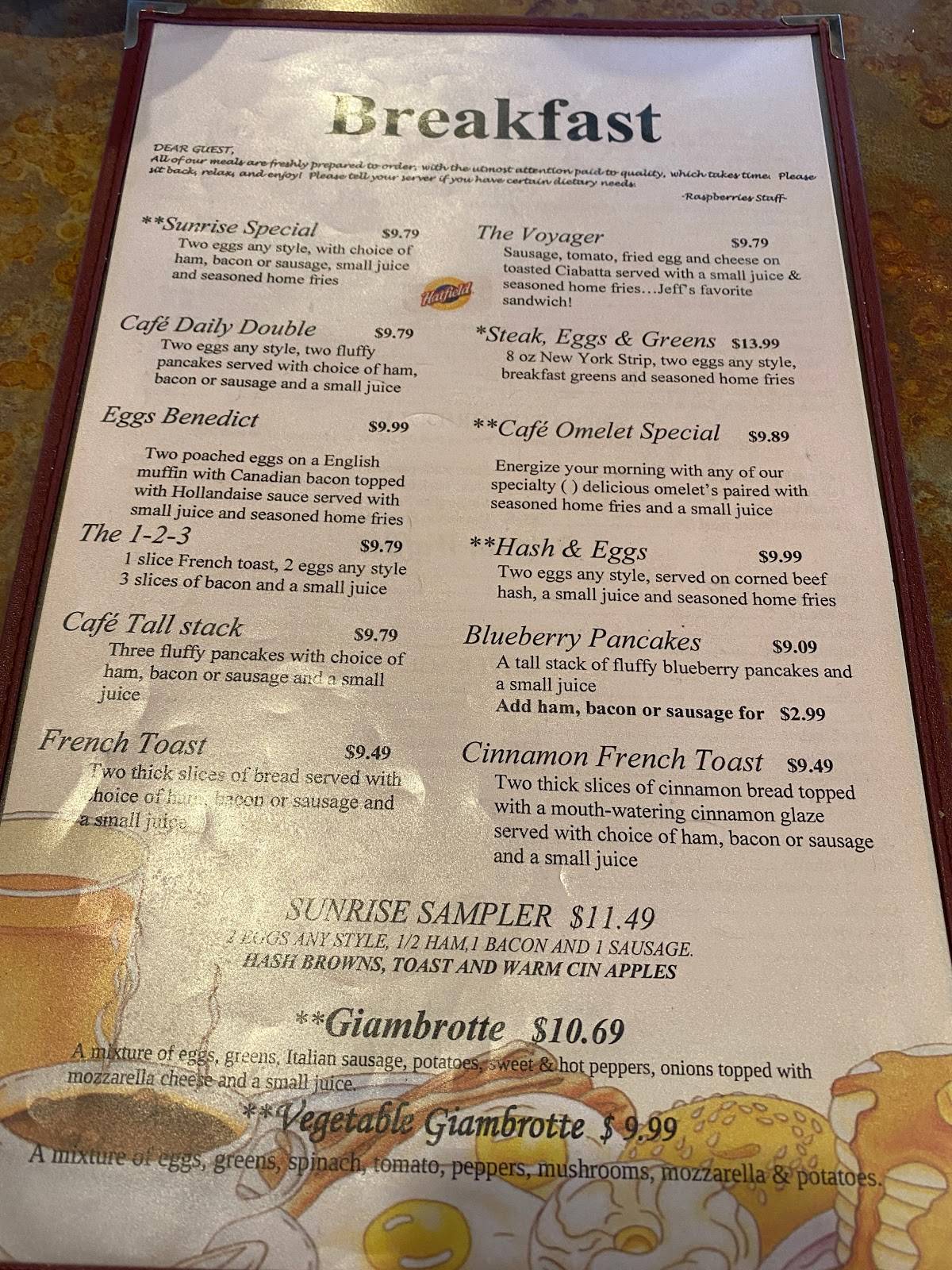 Menu at Raspberries Cafe, New Hartford, Commercial Dr