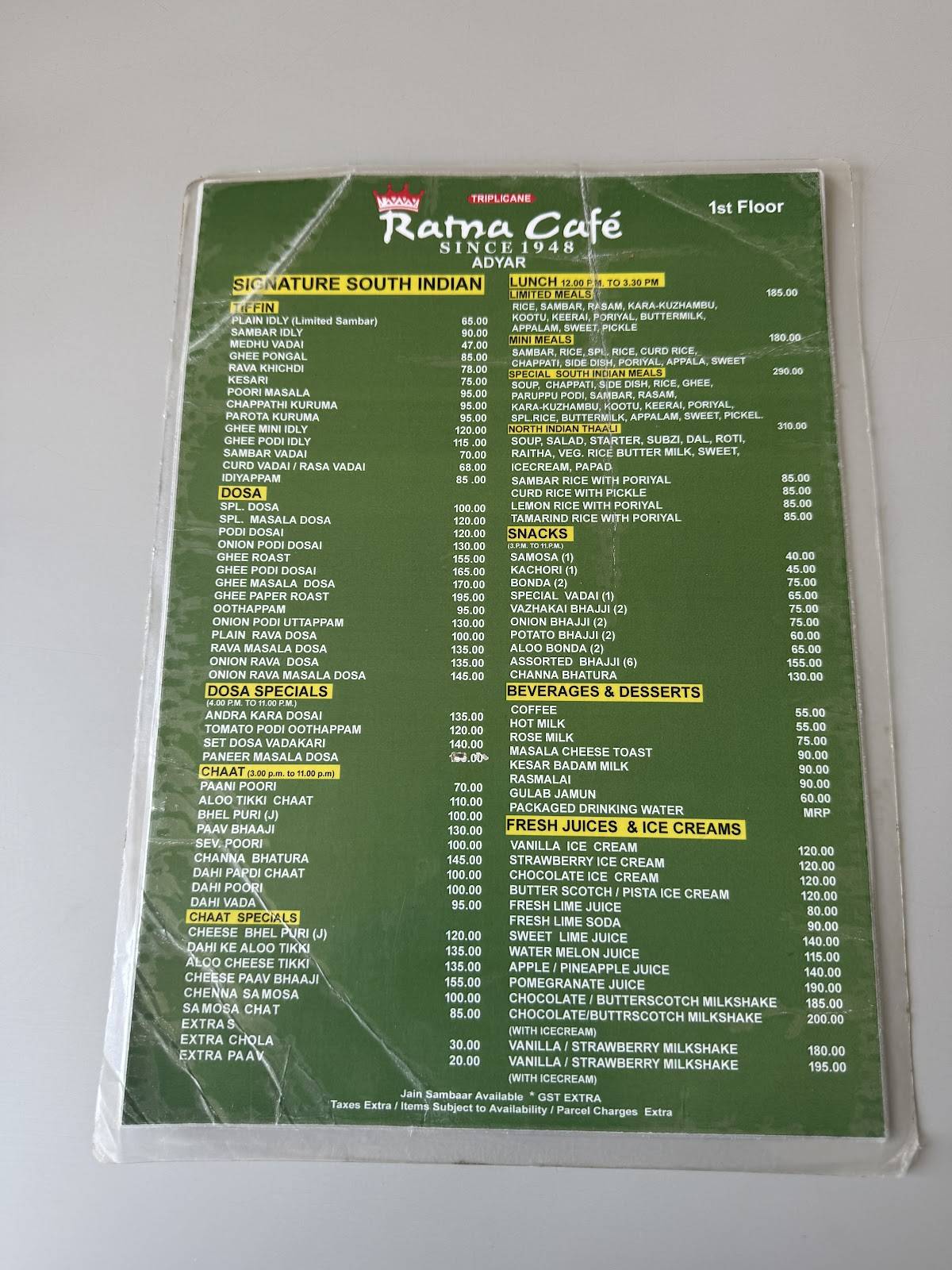 Ratna Cafe menu