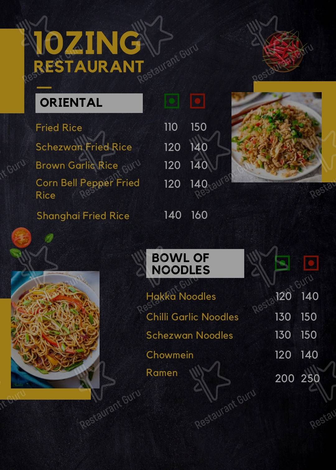 Menu for the 10ZIN Restaurant & Bar restaurant