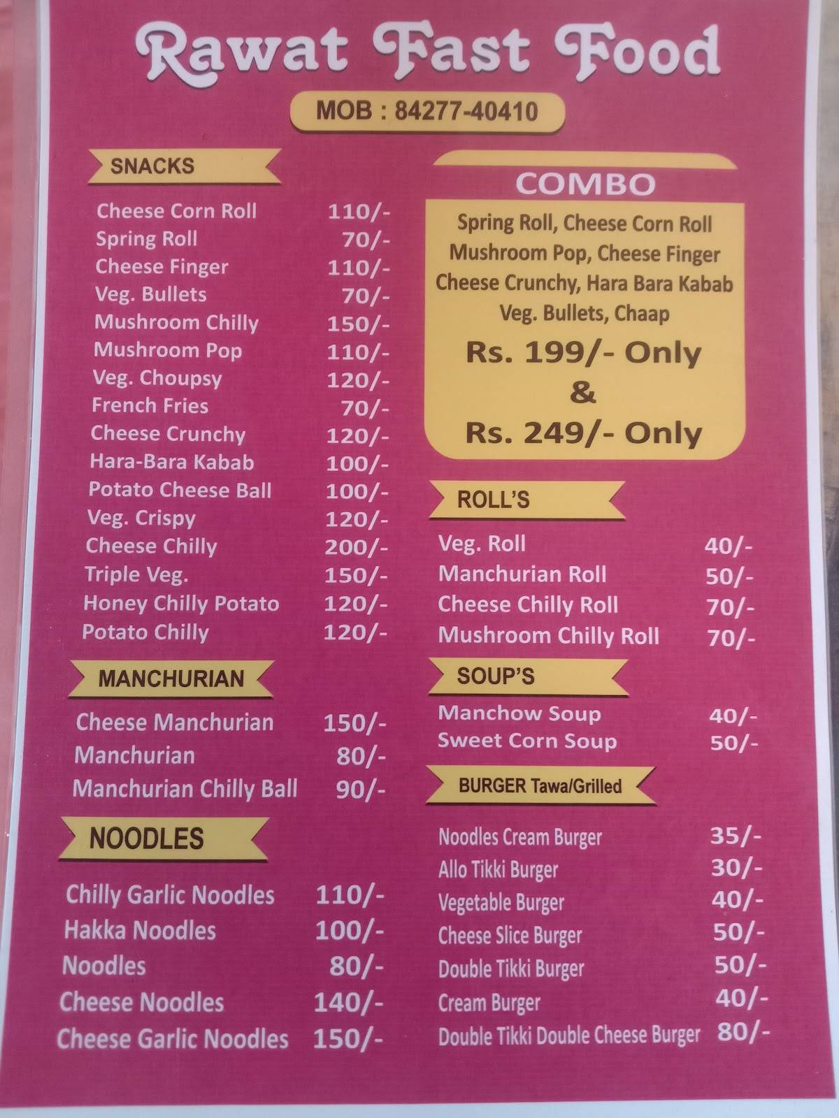 Rawat Fast Food menu
