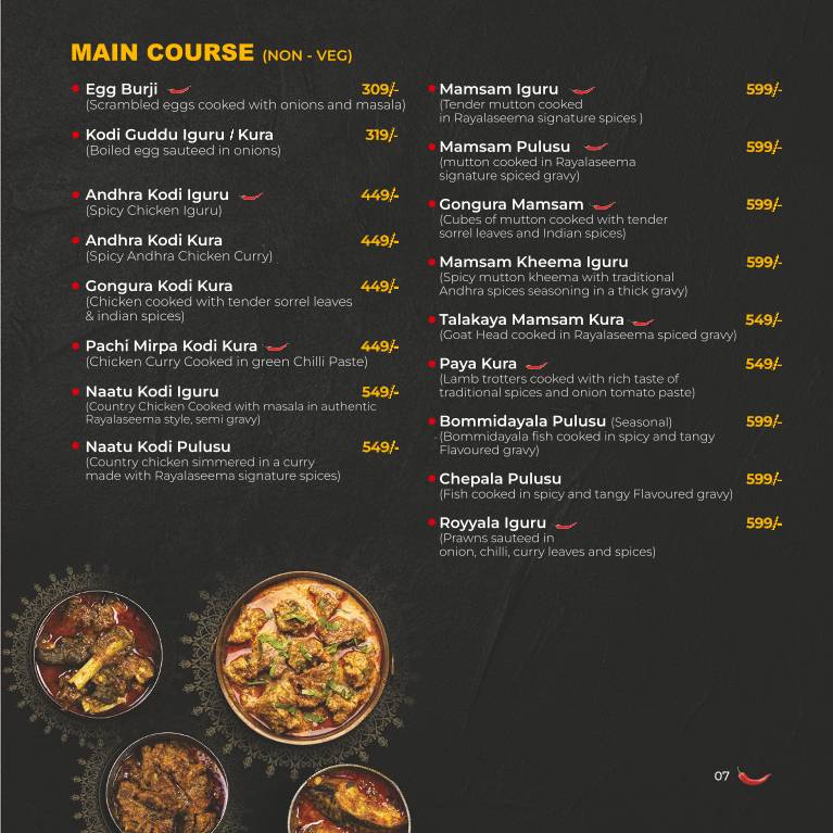 Rayalaseema Ruchulu menu