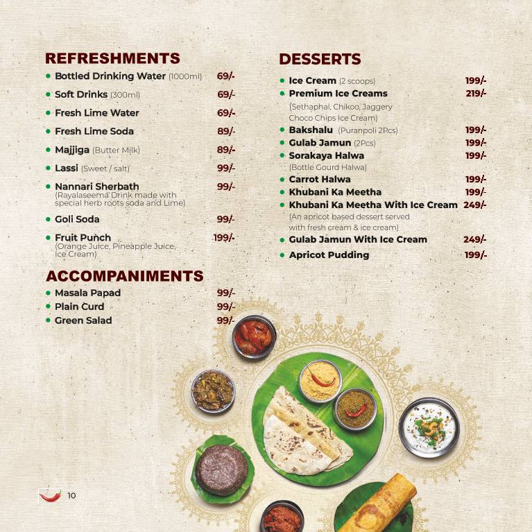 Rayalaseema Ruchulu menu