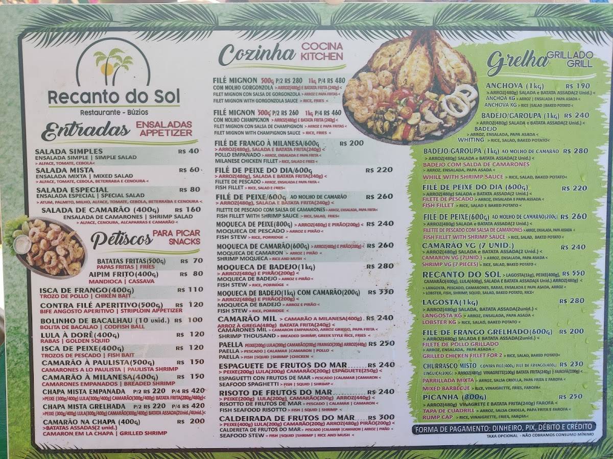 Recanto do Sol cardápio