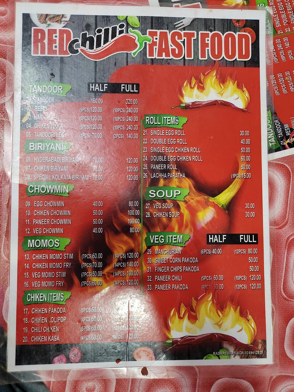 Red Chilli menu