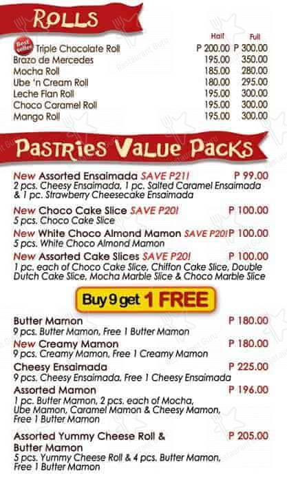 Menu at Red Ribbon, Cebu City, Second Floor