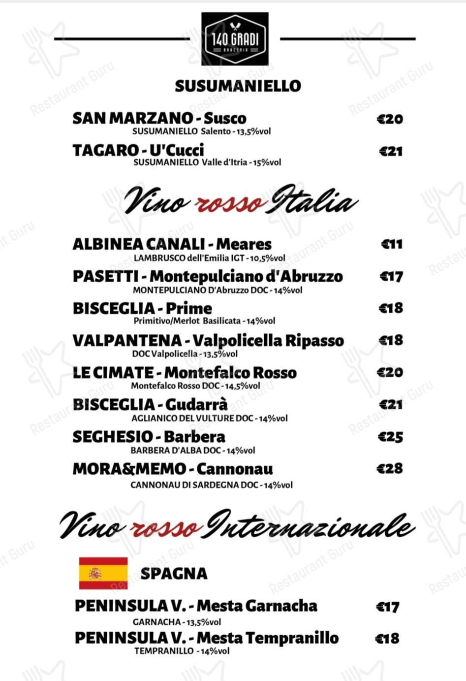 Menu di Braceria 140 gradi