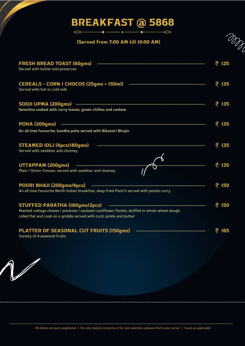 5868 Restaurant menu