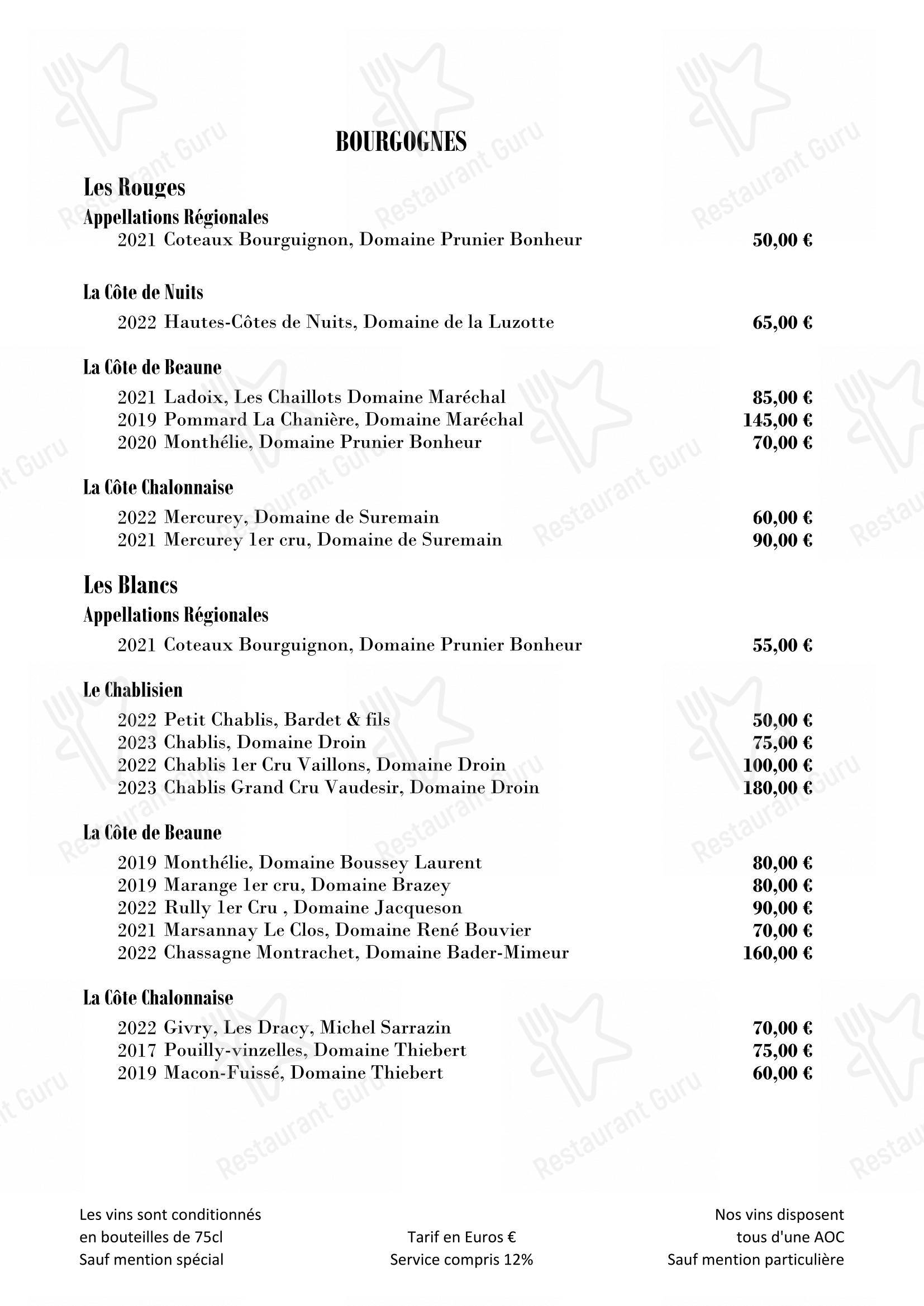 Крафт меню pour A l'Échevin restaurant