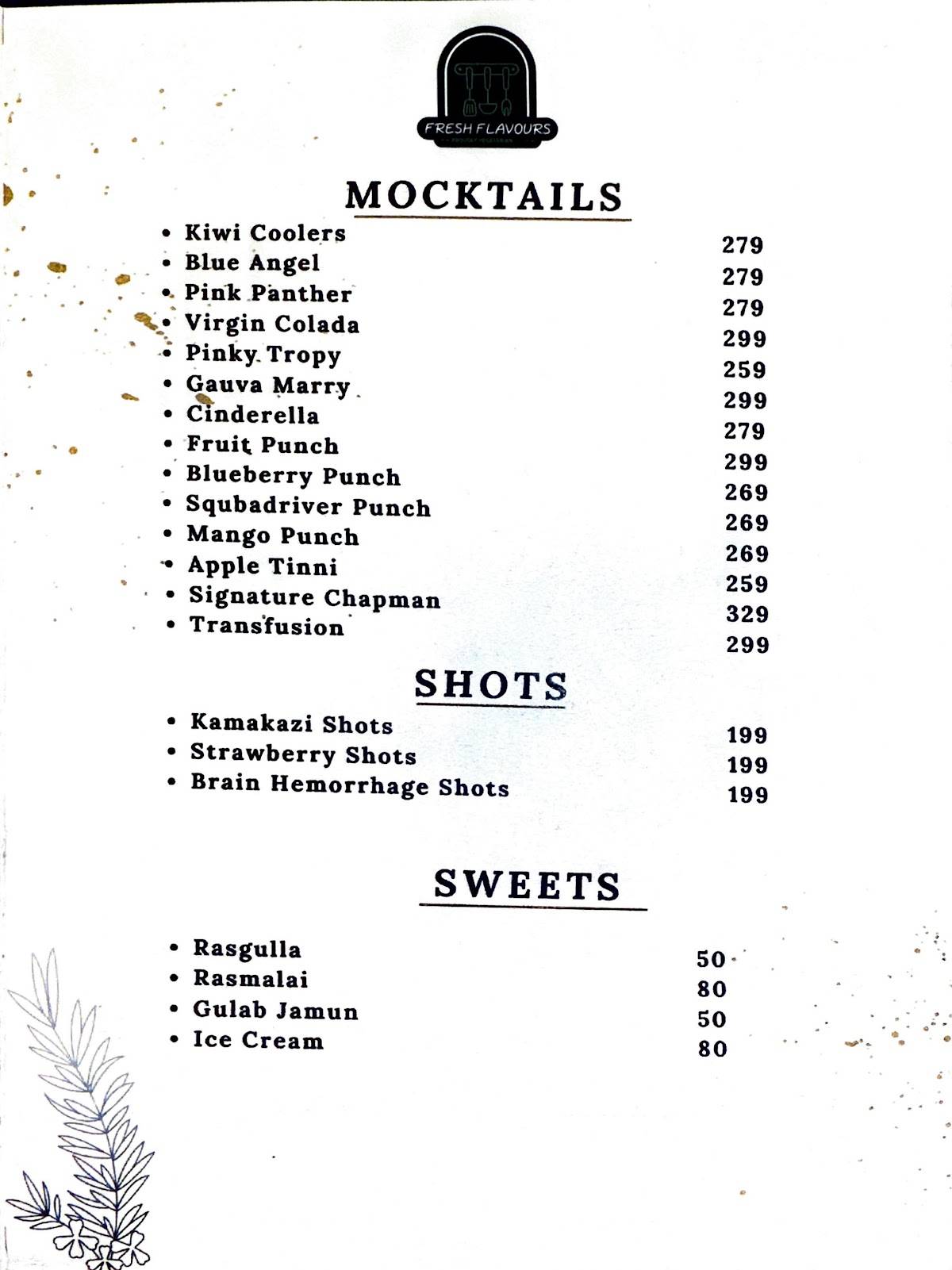 A2Z Fresh Flavours menu