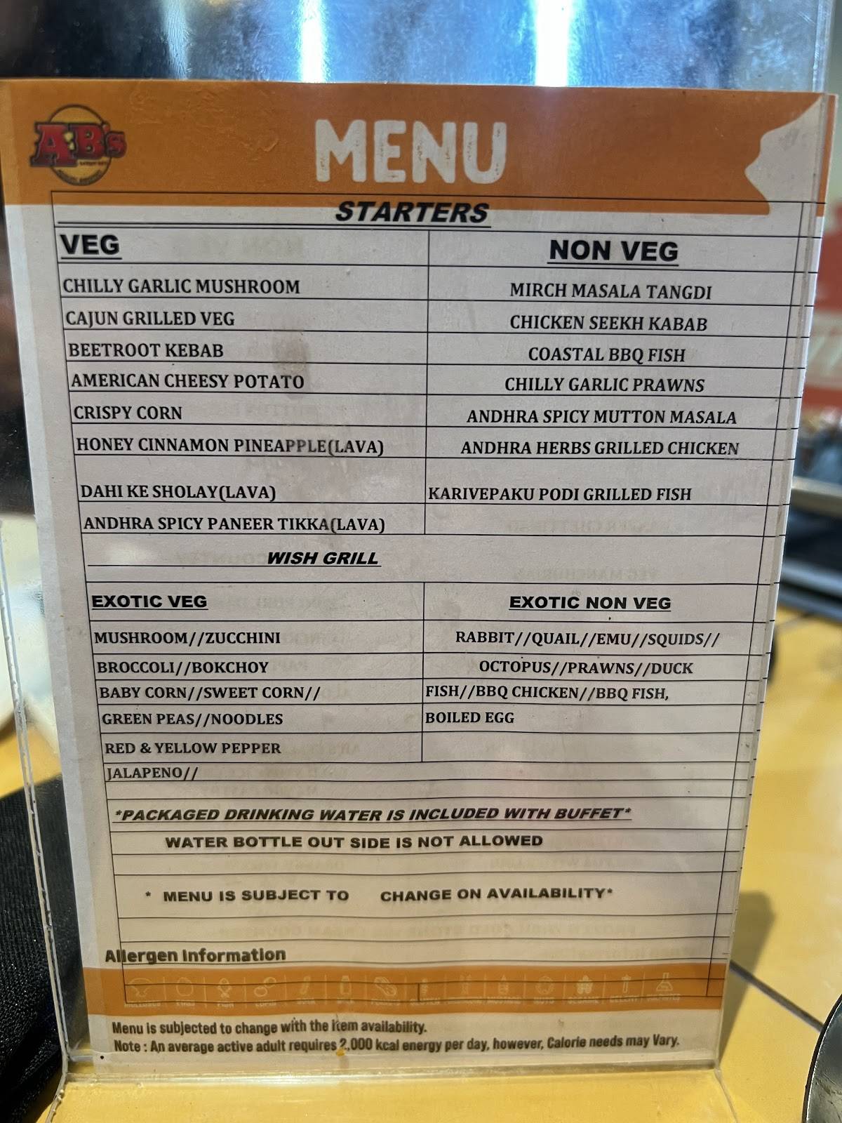 AB's - Absolute Barbecues Vijayawada, Andhra Pradesh menu