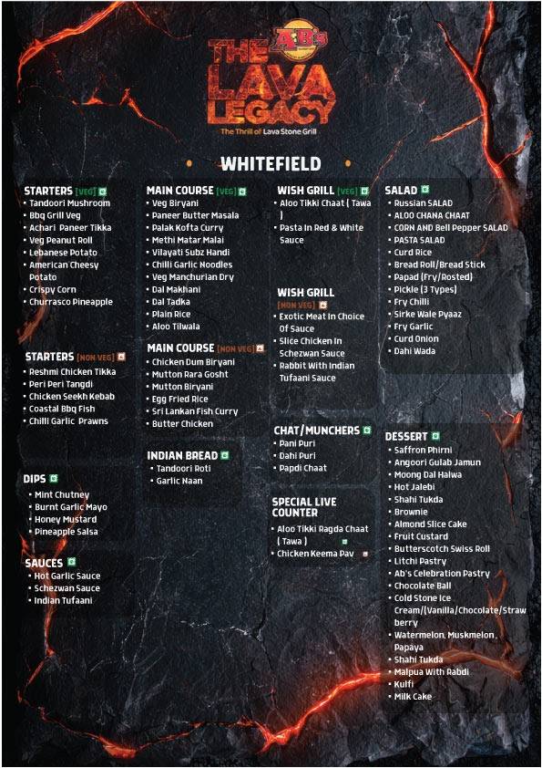AB's - Absolute Barbecues Whitefield, Bangalore menu