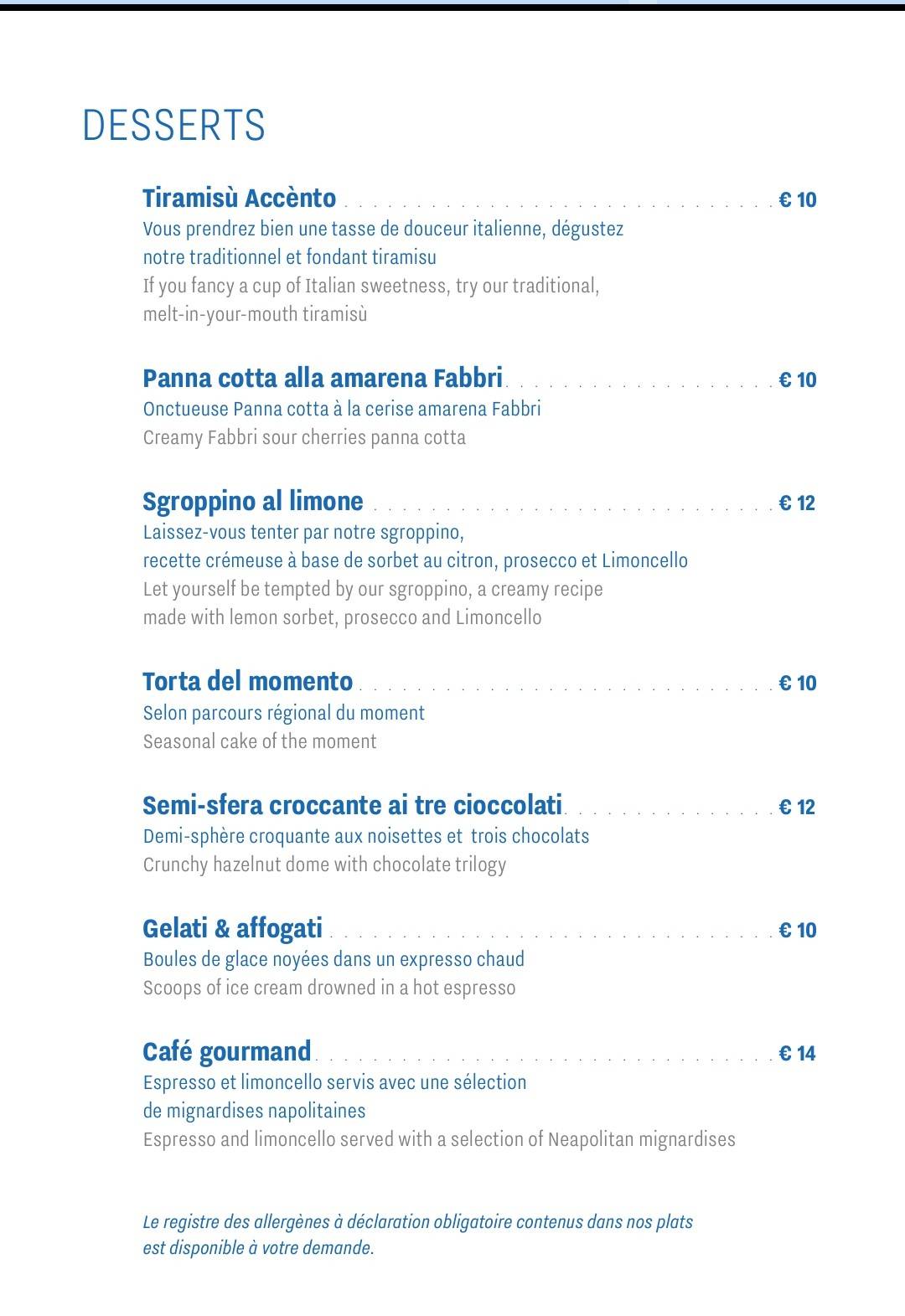 Menu de Accènto