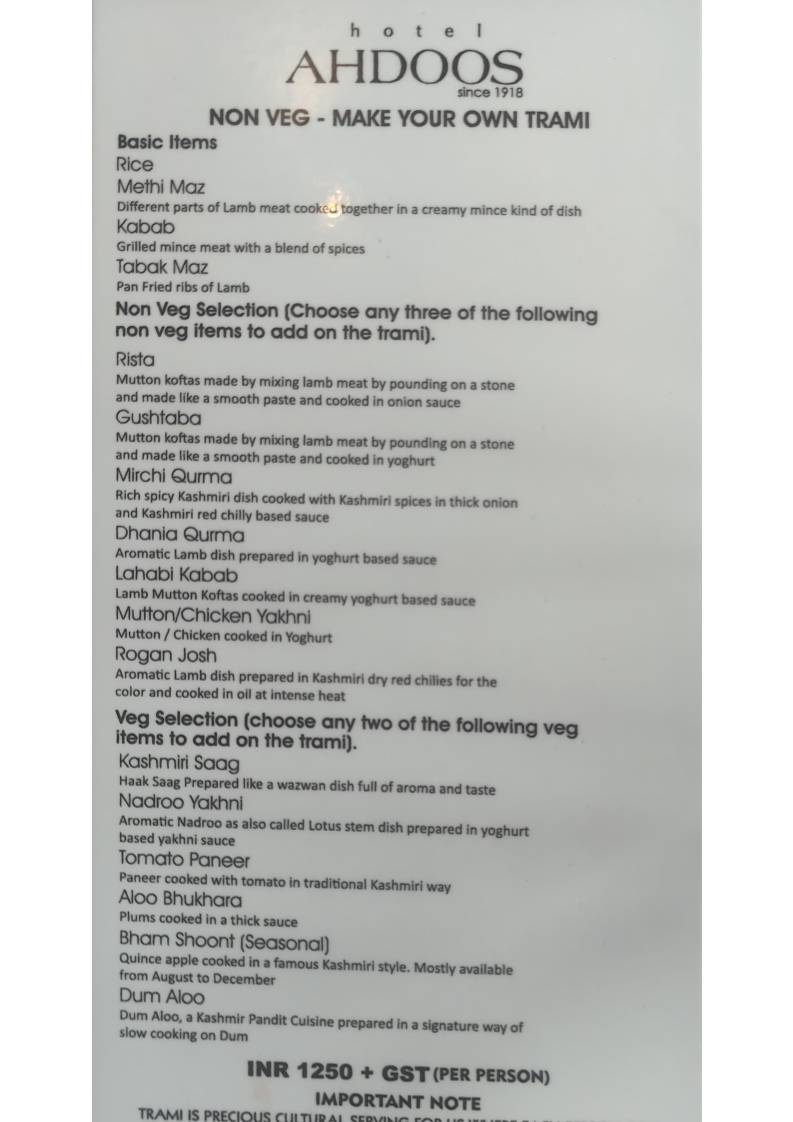 Ahdoos Restaurant menu
