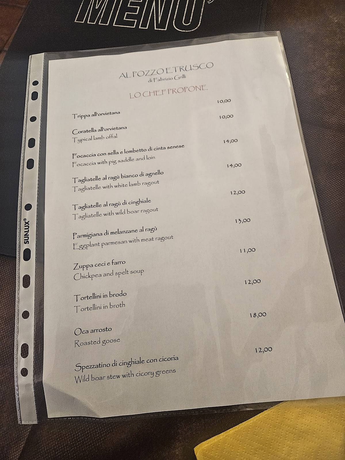 Menu di Al pozzo etrusco di Fabrizio Grilli 