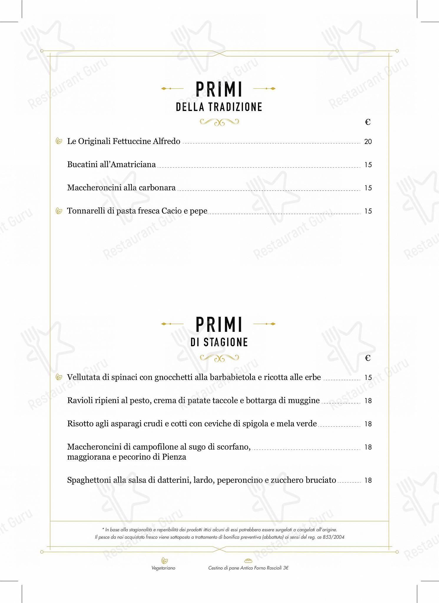 Menu di Ristorante Alfredo alla Scrofa - piatti e bevande
