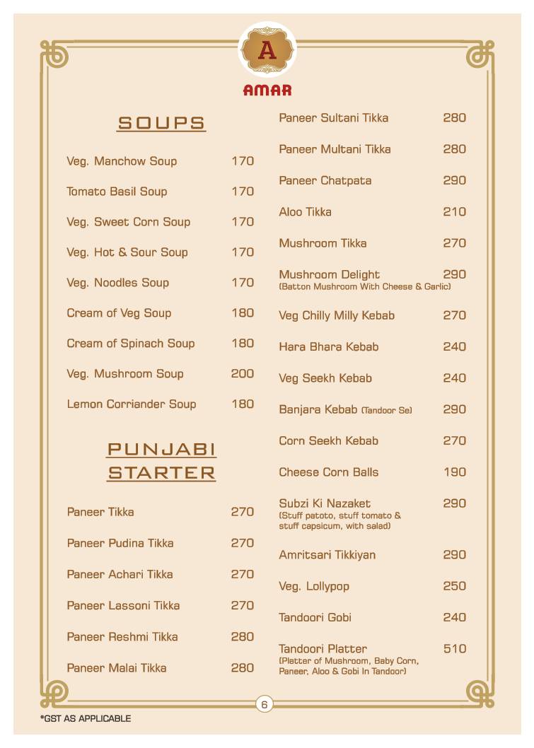 Amar juice centre menu