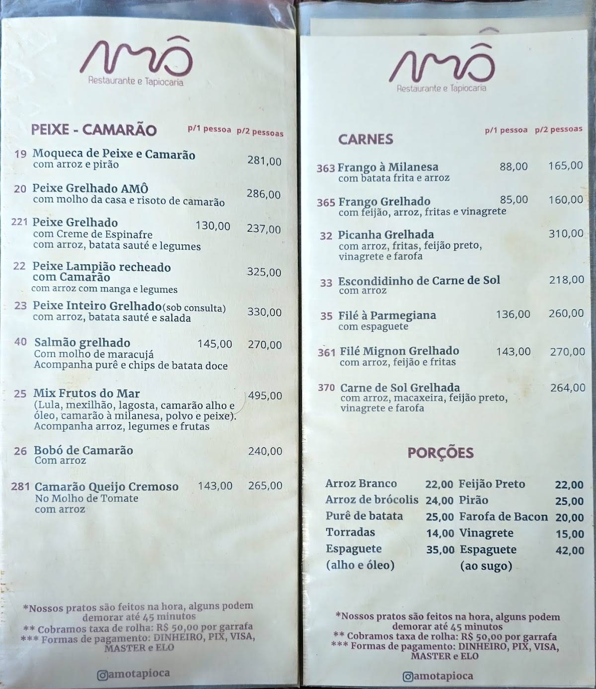Amô Restaurante e Tapiocaria cardápio
