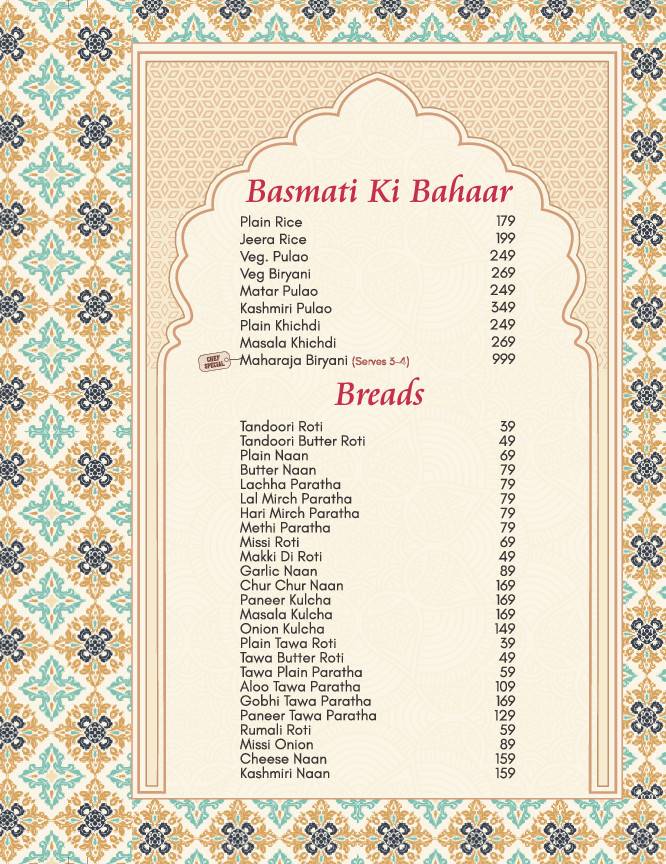 Amritsar Haveli Garhshankar menu