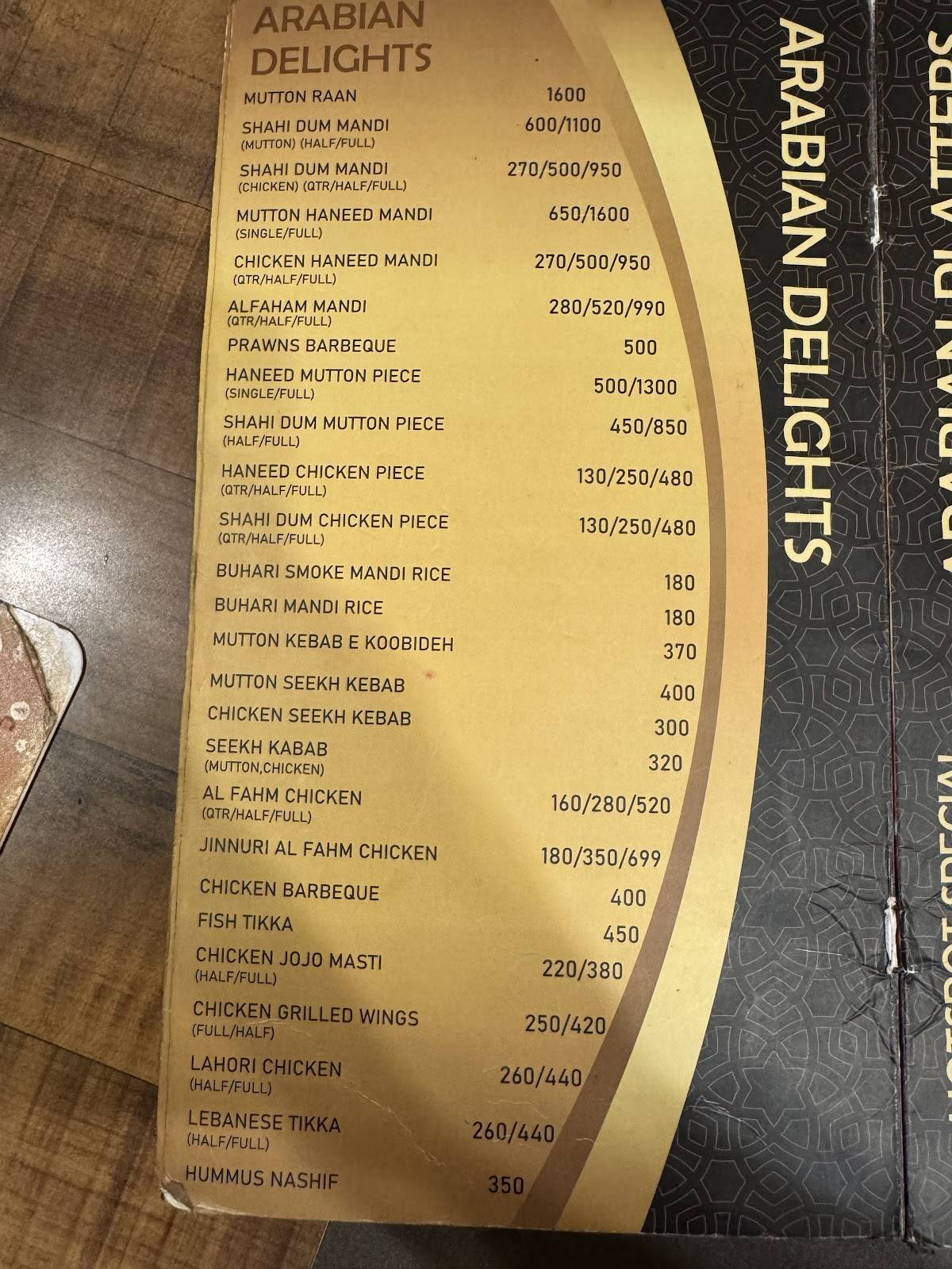 Arabian Hotspot menu