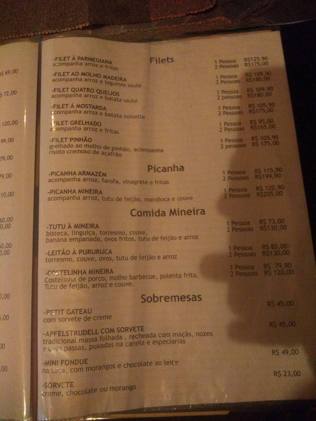 Armazém Monte Verde Restaurante cardápio