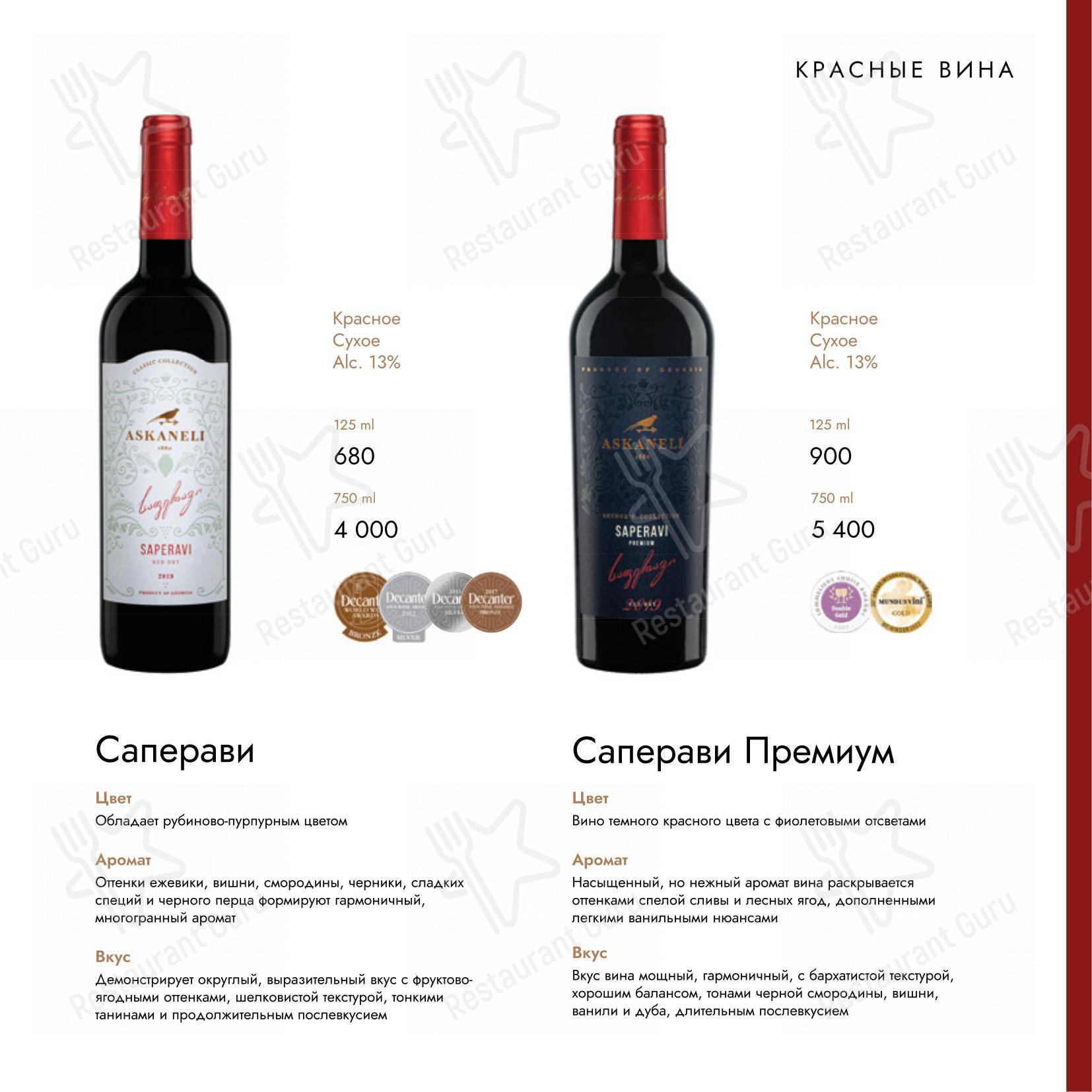 Асканели меню