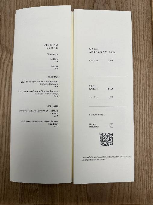 Menu de Astrance Paris