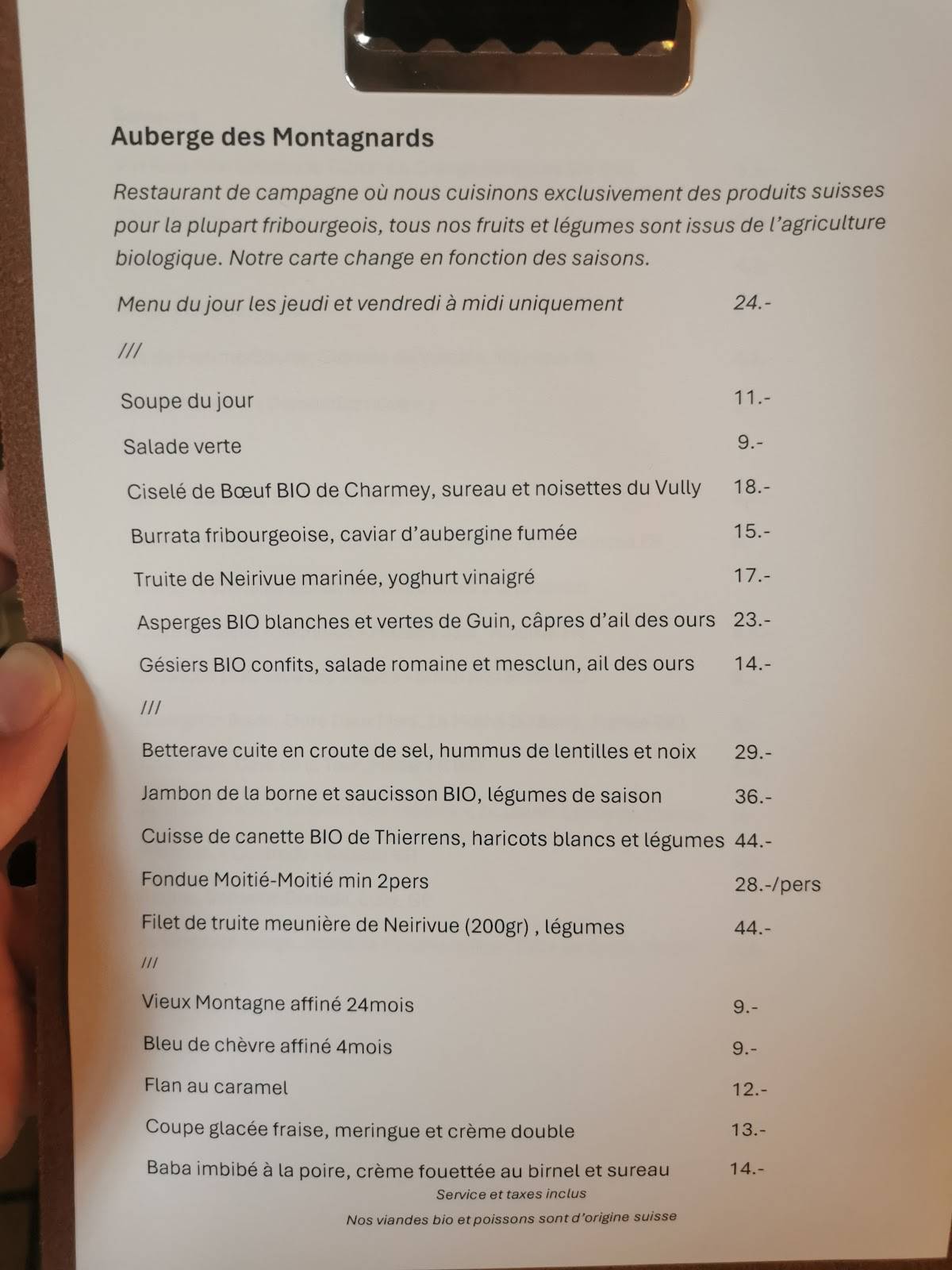 Menu di Auberge des Montagnards 