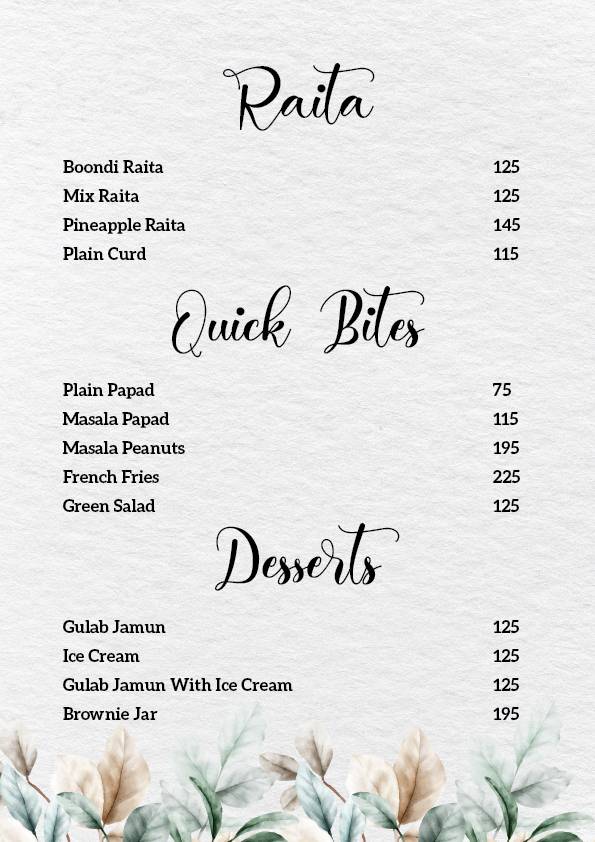 Baraamda menu