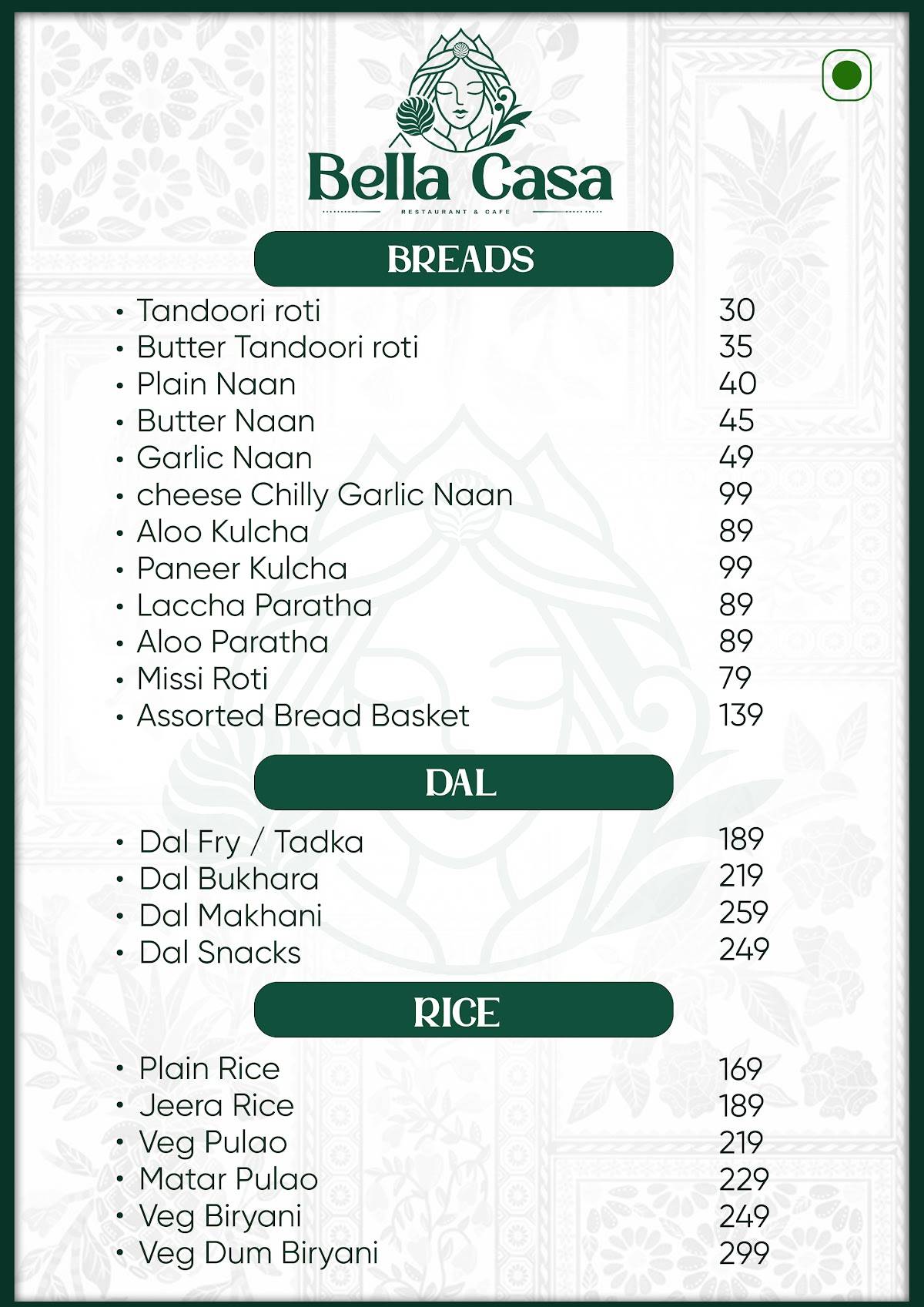 Bella Casa menu