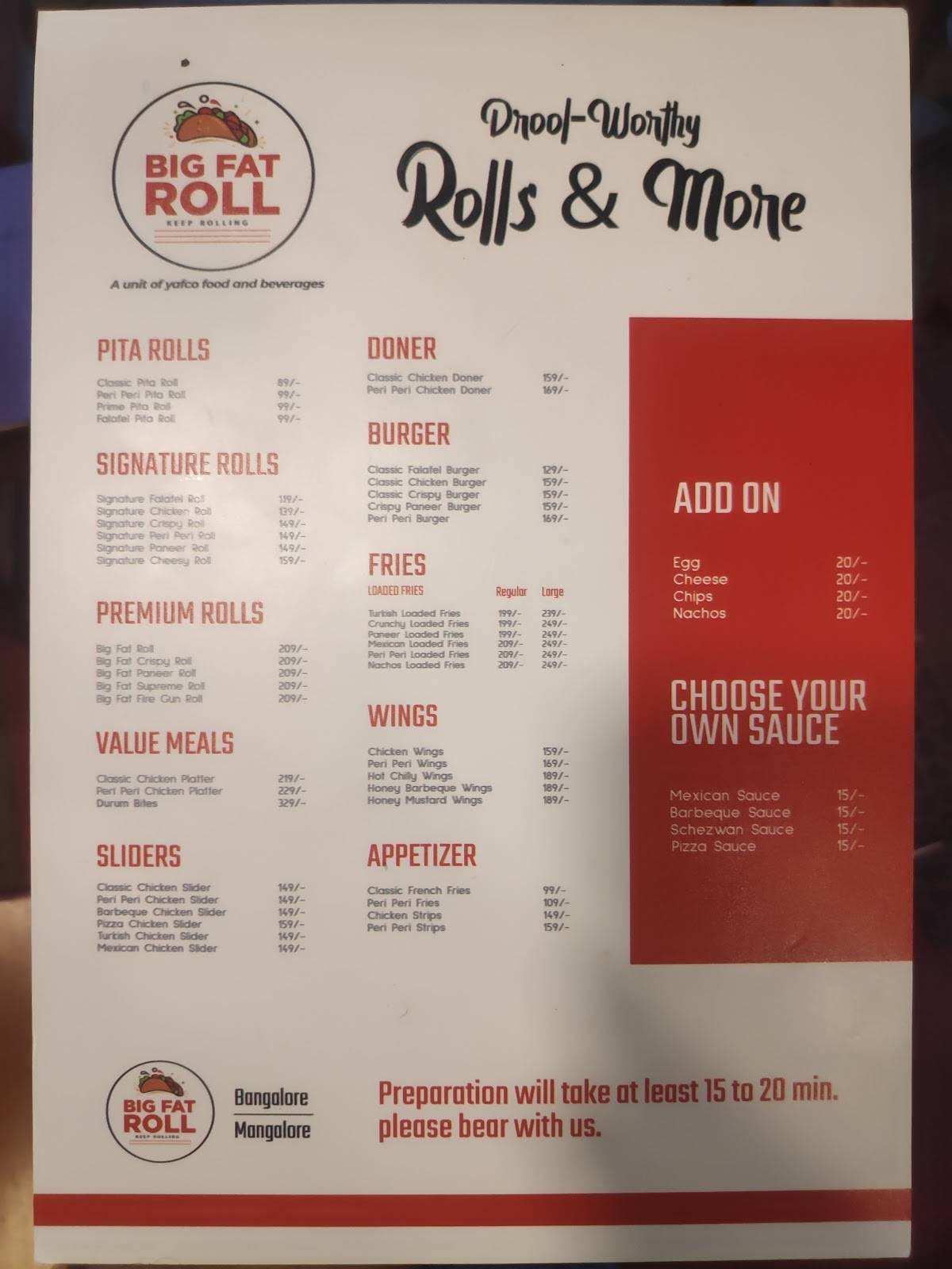 Big Fat Roll derlakatte menu