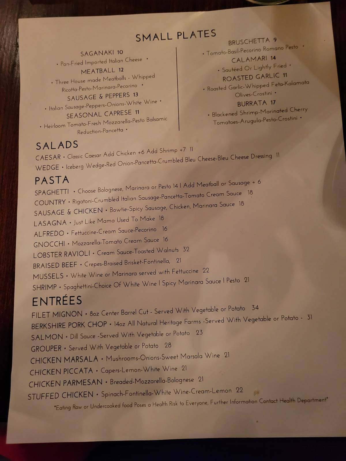 Menu at Bimbo's Italian Restaurant, McHenry