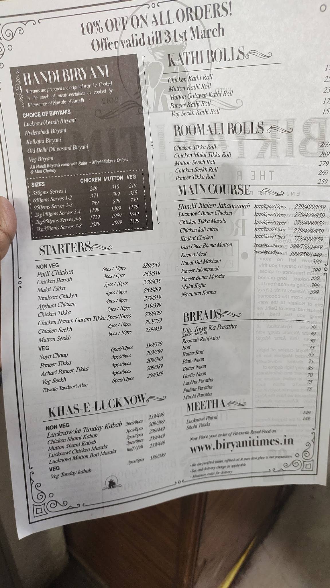 Biryani Times menu