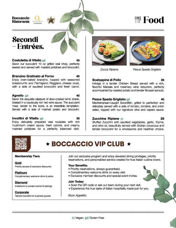 Menu de Boccaccio - Italian Restaurant