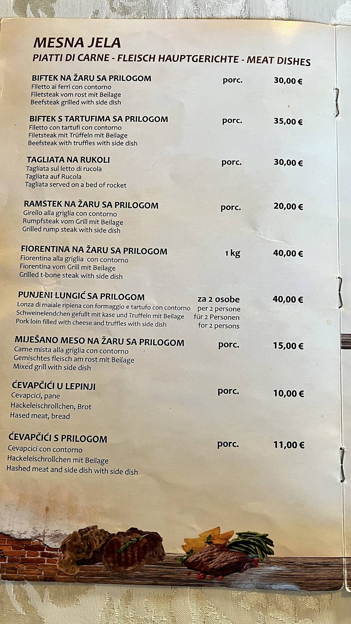 Menu di Buffet Spada Pizza Grill Porec 