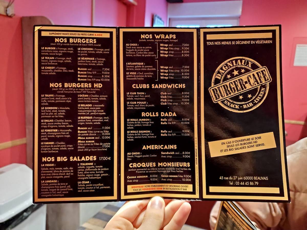 Menu de Burger Café Dagniaux