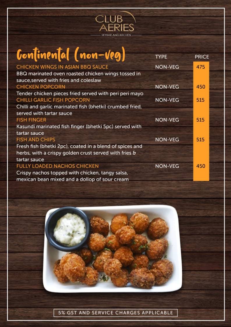 CLUB AERIES - SKYBAR & KITCHEN menu