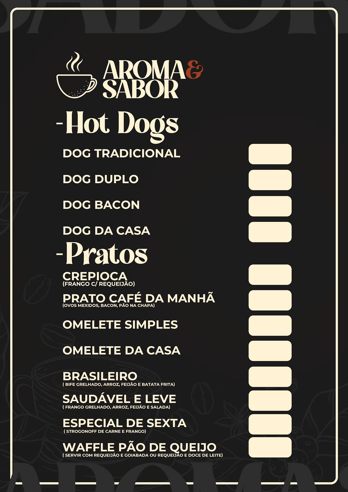 Café Aroma e Sabor cardápio