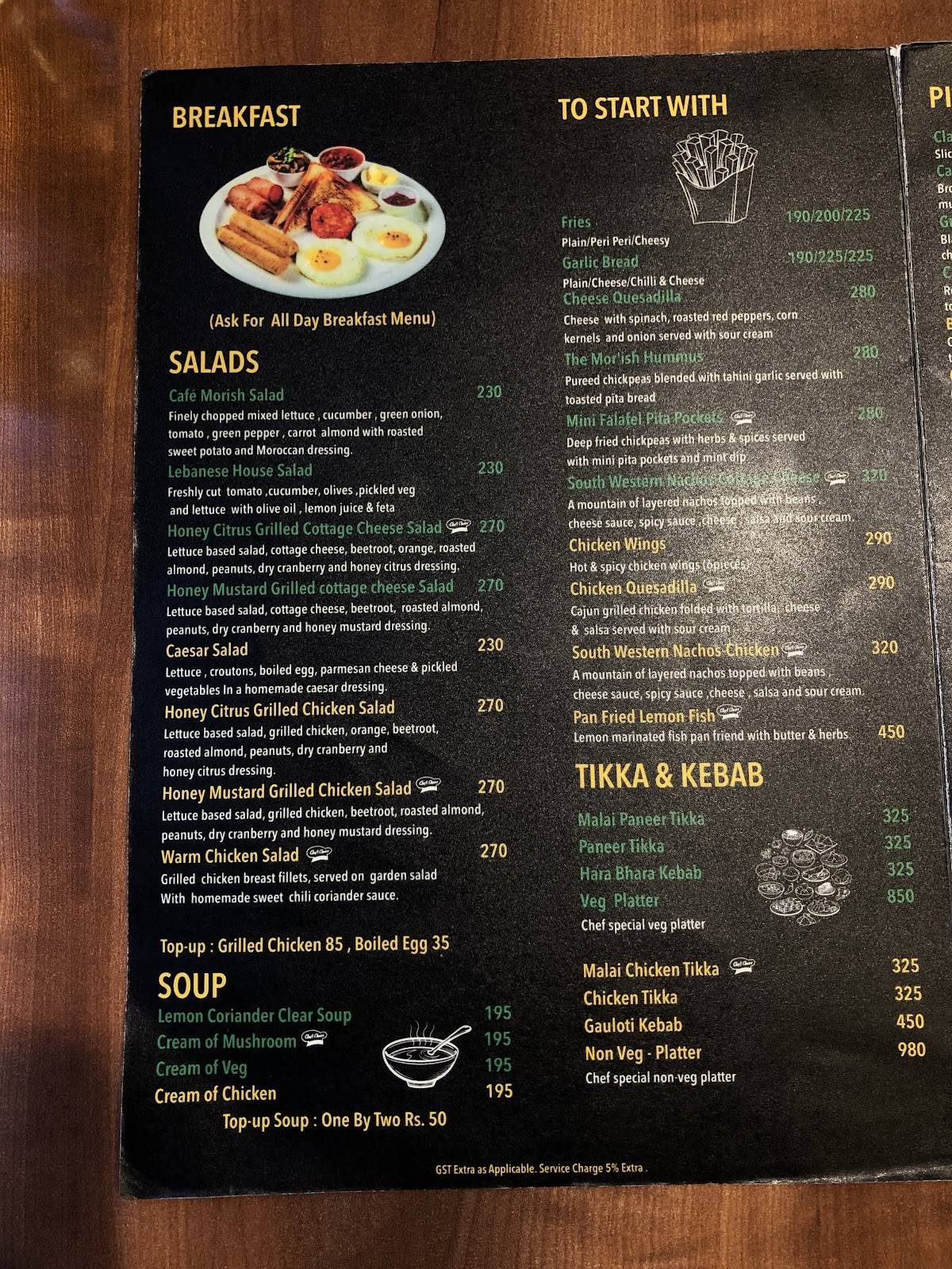 Cafe Mor'ish menu