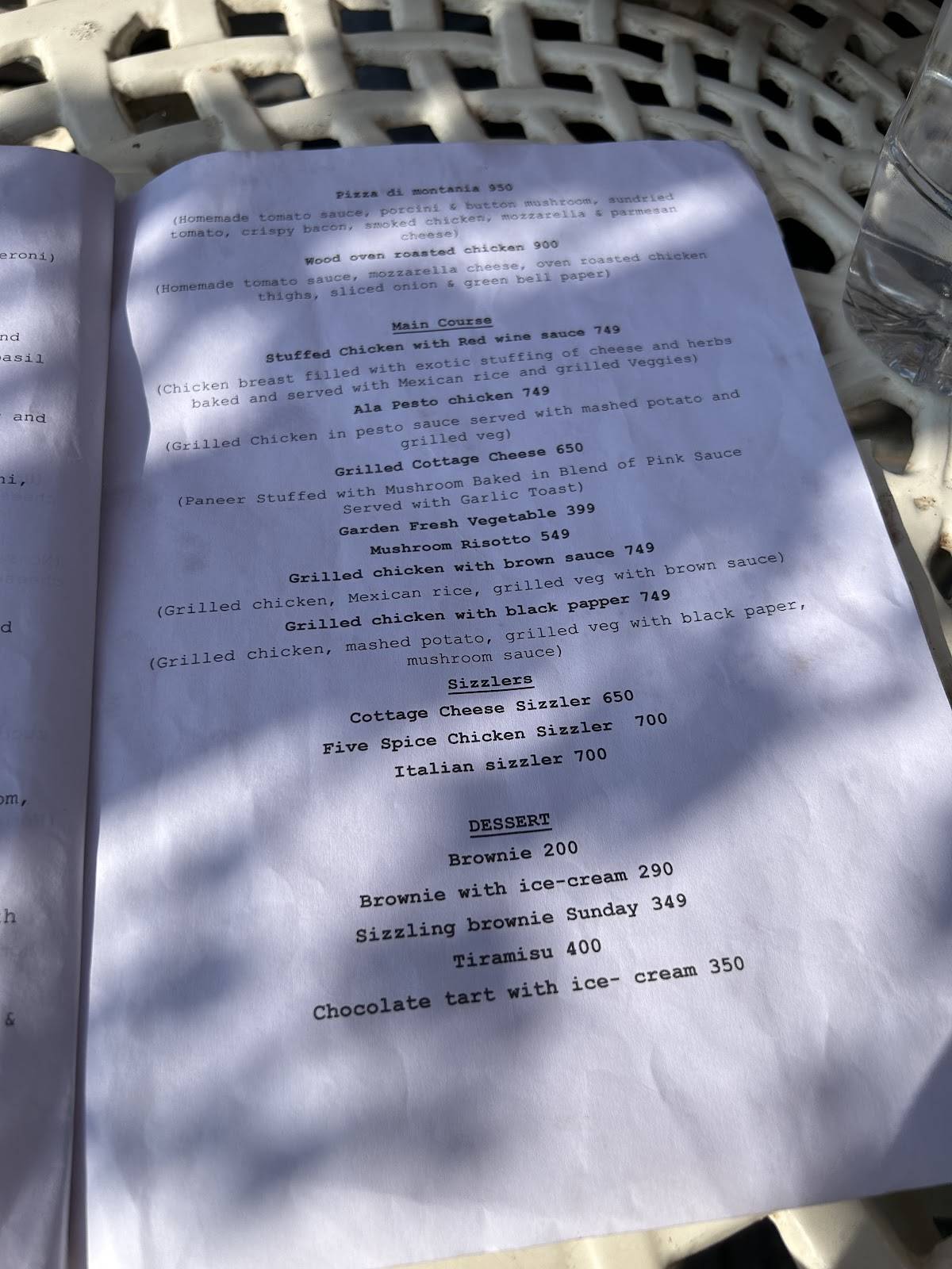 Cafe olio menu