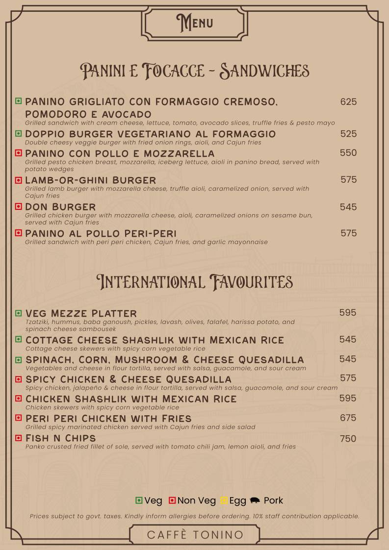 Caffè Tonino menu